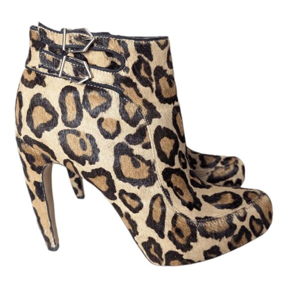 SAM EDELMAN Kit Leopard Print Calf Fur Ankle Boot Size 7.5M - Picture 3 of 9